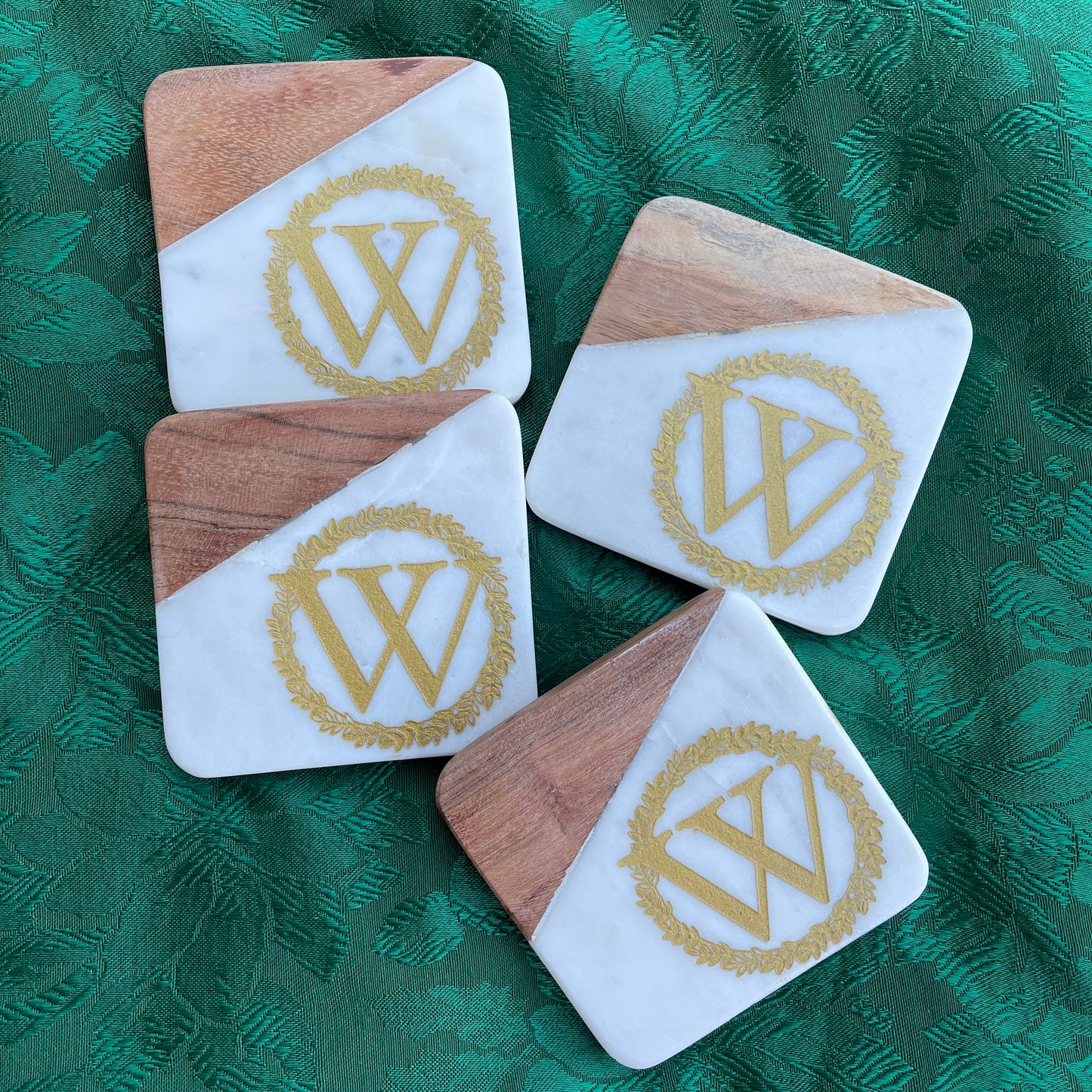 Monogram marble and wood coasters