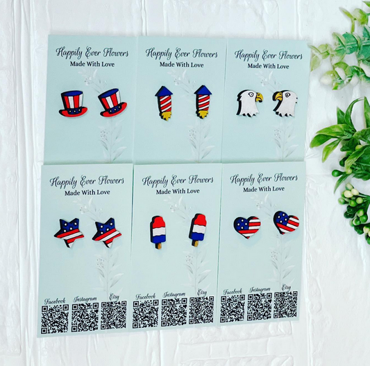 American earrings, July 4th earrings, Memorial Day earrings, red white blue earrings, studs