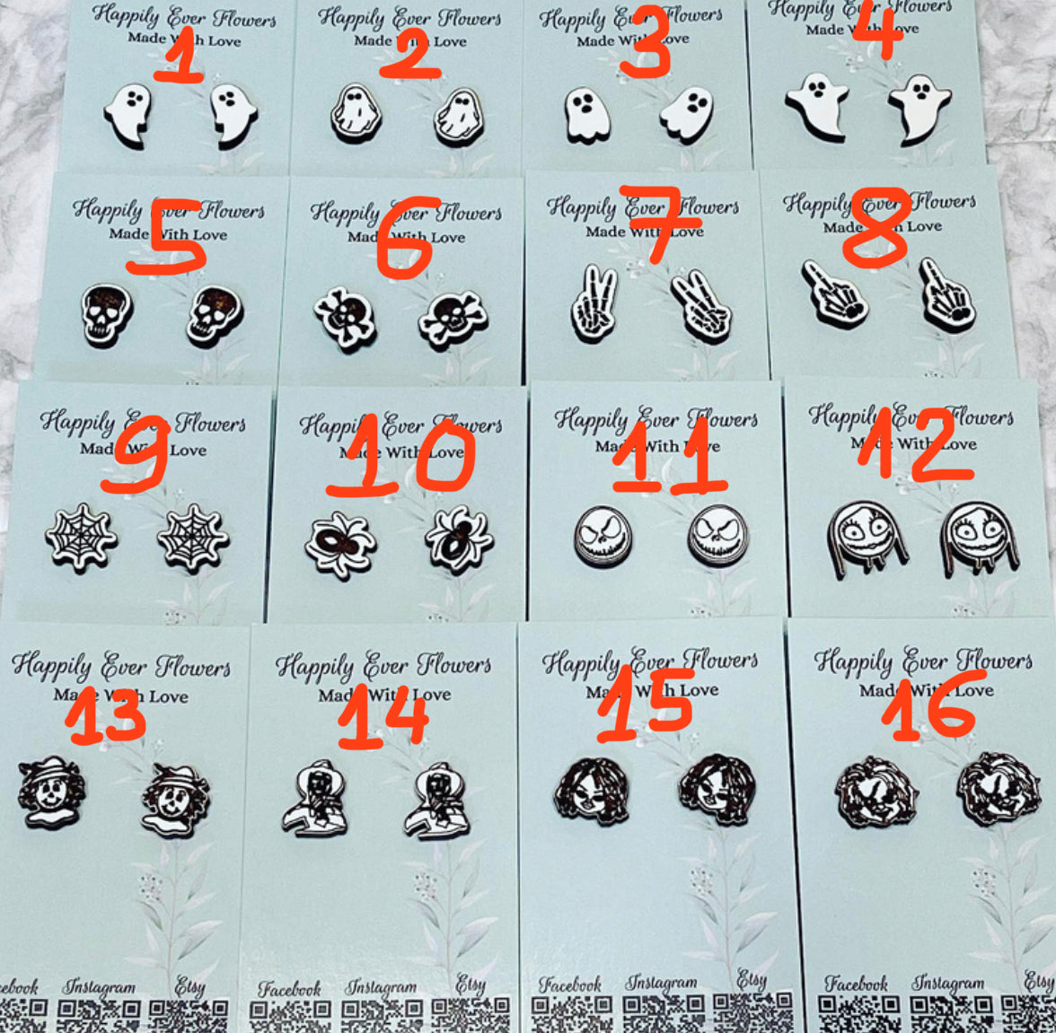 Halloween earrings, Halloween studs, spooky earrings