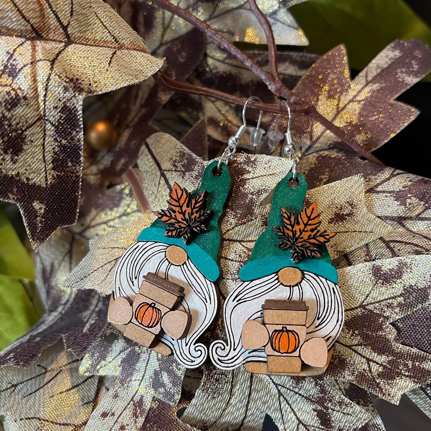 Gnome fall earrings, gnome pumpkin latte earrings, fall earrings