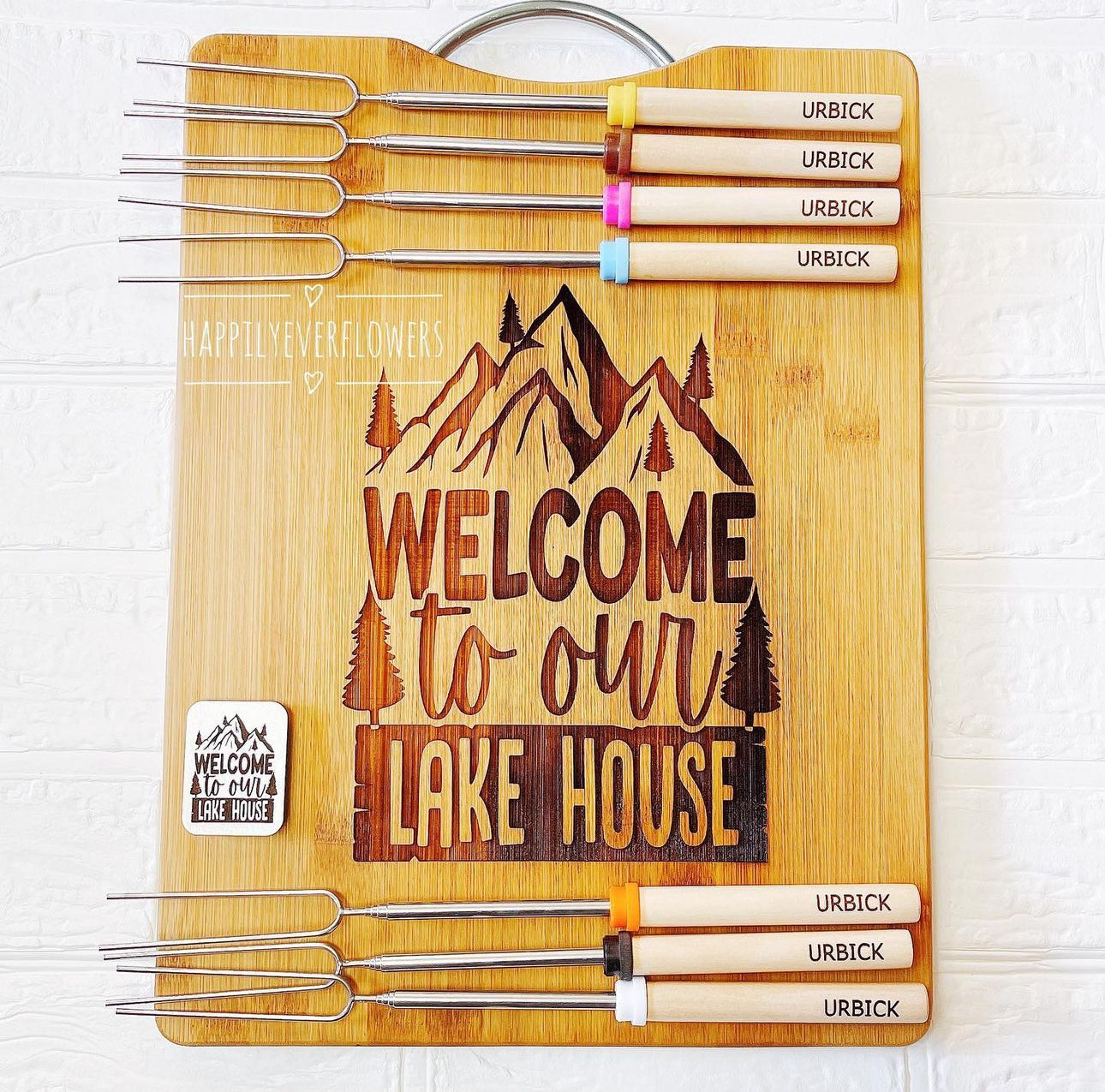 S’more board and sticks, campfire board and sticks, marshmallows sticks, hotdog sticks, personalized board and stick