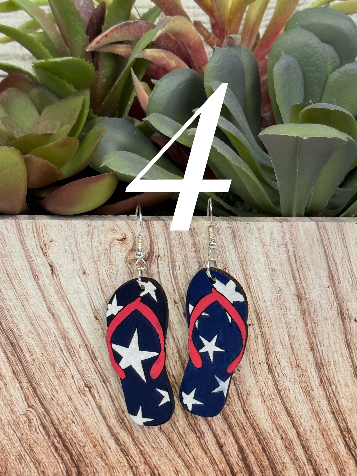 4th of July earrings, Independence Day earrings, American flag earrings, red blue white earrings, sunflower, peace, popsicles, flip flops, sunglasses, victory hand