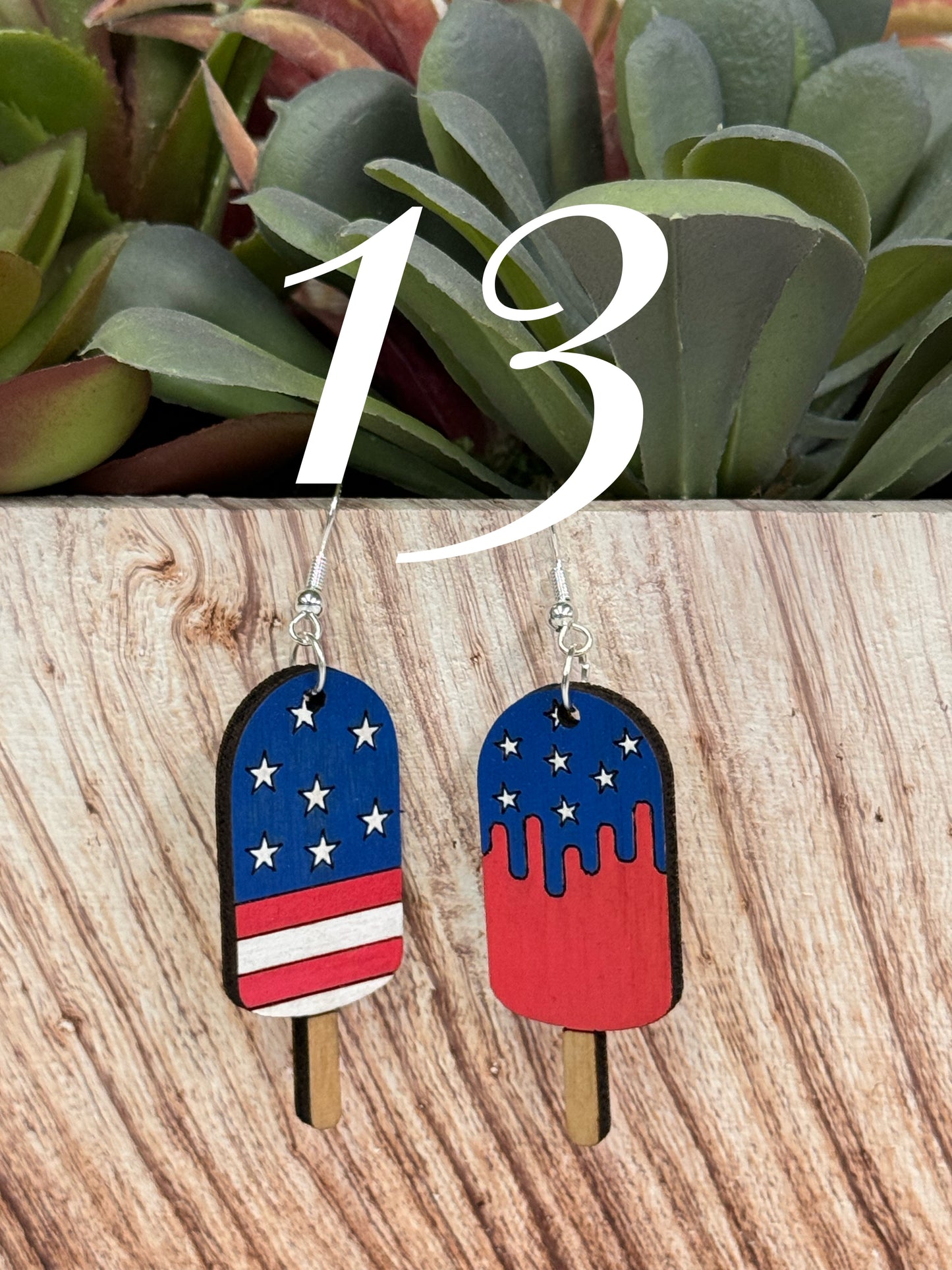 4th of July earrings, Independence Day earrings, American flag earrings, red blue white earrings, sunflower, peace, popsicles, flip flops, sunglasses, victory hand