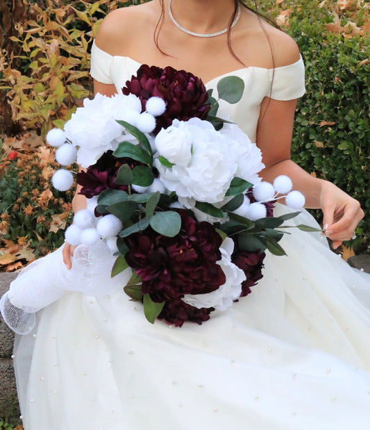 Burgundy and White Bridal Bouquet
