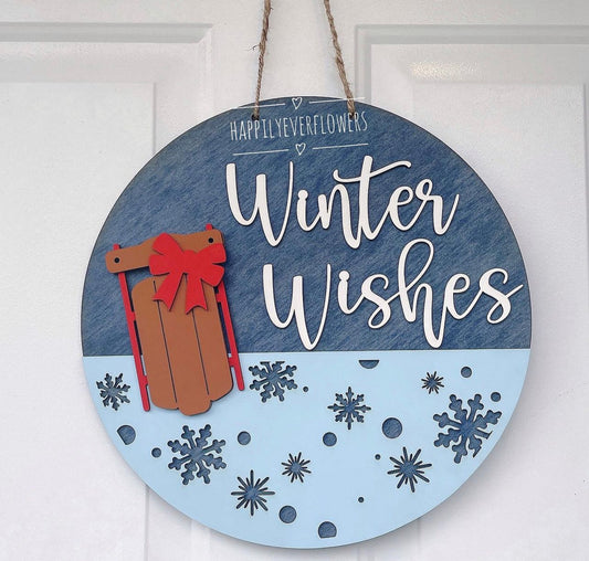 Winter Wishes Holiday Door Sign, Sledding sign