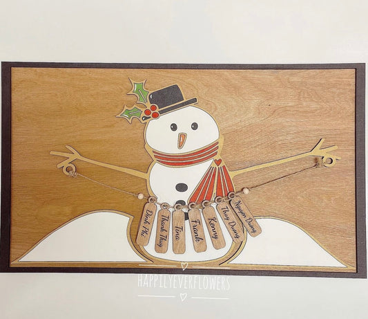 Snowman sign with names, personalized sign, Christmas decor