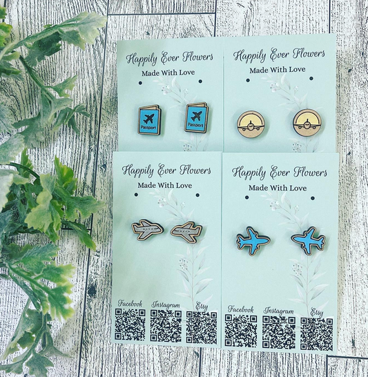 Travel studs, travel earrings, airplane earrings, passport earrings