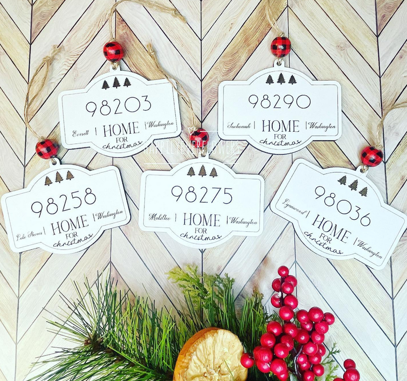 Home for Christmas ornaments, zipcode ornaments