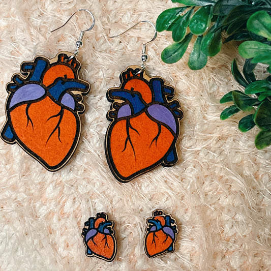 Heart Earrings, Real heart studs and dangles