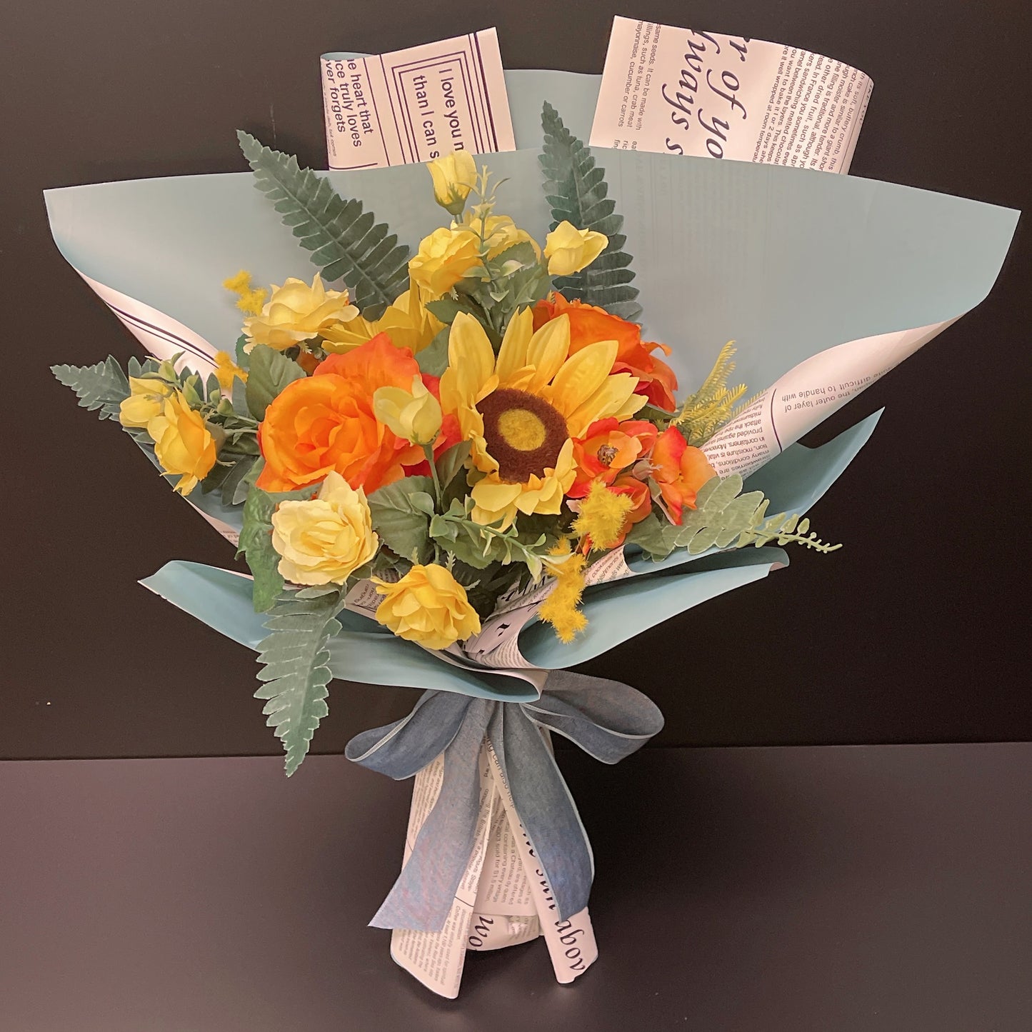 Silk Flower Bouquet - Yellow, Orange, Bright Colors