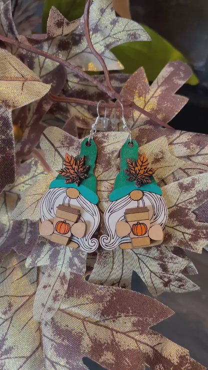 Gnome fall earrings, gnome pumpkin latte earrings, fall earrings